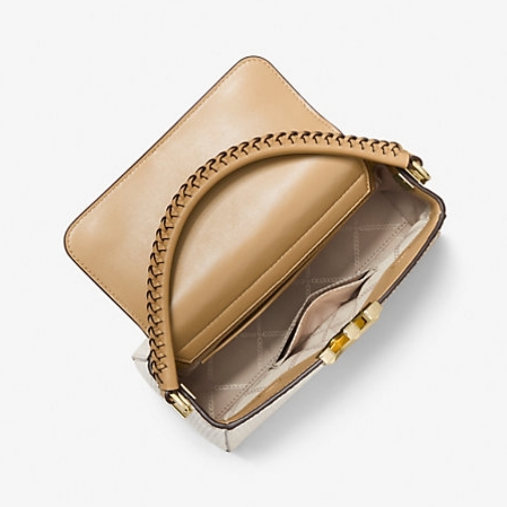 Michael Kors NWOT Karlie Small Two-Tone Snake Embossed Leather Crossbody Bag - Picture 3 of 15
